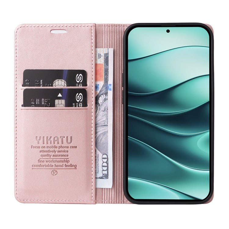 YIKATU YK-001 For Xiaomi Redmi Note 14 5G Case Stand Leather Phone Cover Strong Magnetic Closure - Rose Gold