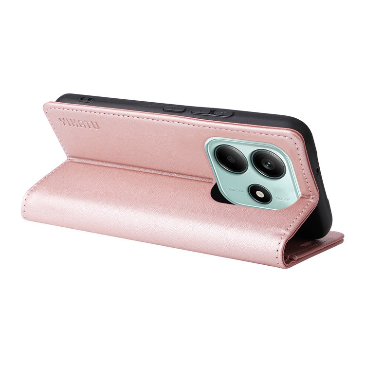 YIKATU YK-001 For Xiaomi Redmi Note 14 5G Case Stand Leather Phone Cover Strong Magnetic Closure - Rose Gold