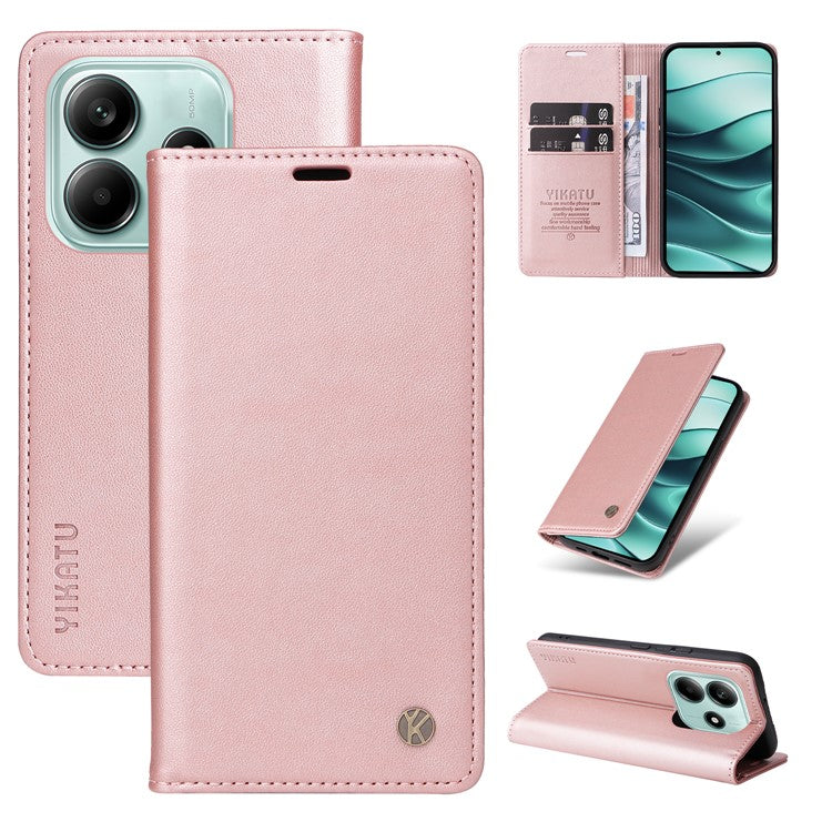 YIKATU YK-001 For Xiaomi Redmi Note 14 5G Case Stand Leather Phone Cover Strong Magnetic Closure - Rose Gold