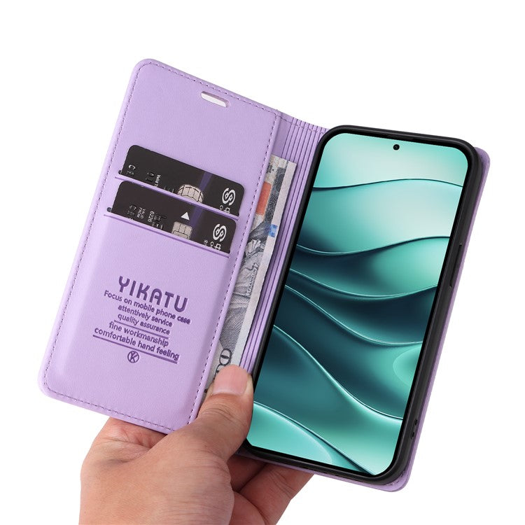 YIKATU YK-001 For Xiaomi Redmi Note 14 5G Case Stand Leather Phone Cover Strong Magnetic Closure - Light Purple