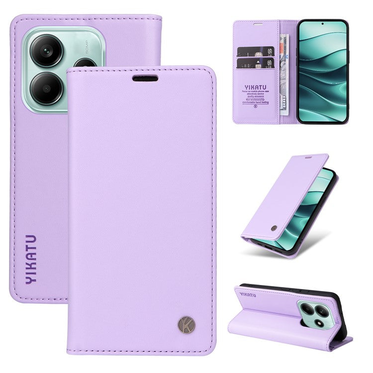 YIKATU YK-001 For Xiaomi Redmi Note 14 5G Case Stand Leather Phone Cover Strong Magnetic Closure - Light Purple