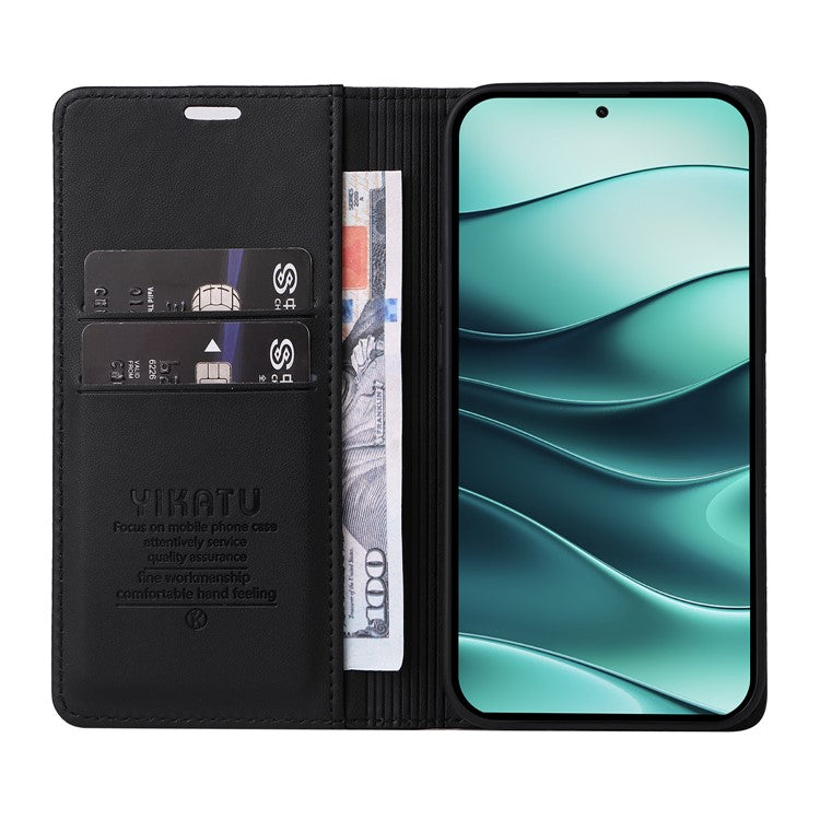 YIKATU YK-001 For Xiaomi Redmi Note 14 5G Case Stand Leather Phone Cover Strong Magnetic Closure - Black