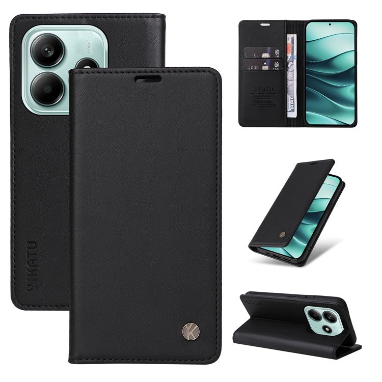 YIKATU YK-001 For Xiaomi Redmi Note 14 5G Case Stand Leather Phone Cover Strong Magnetic Closure - Black