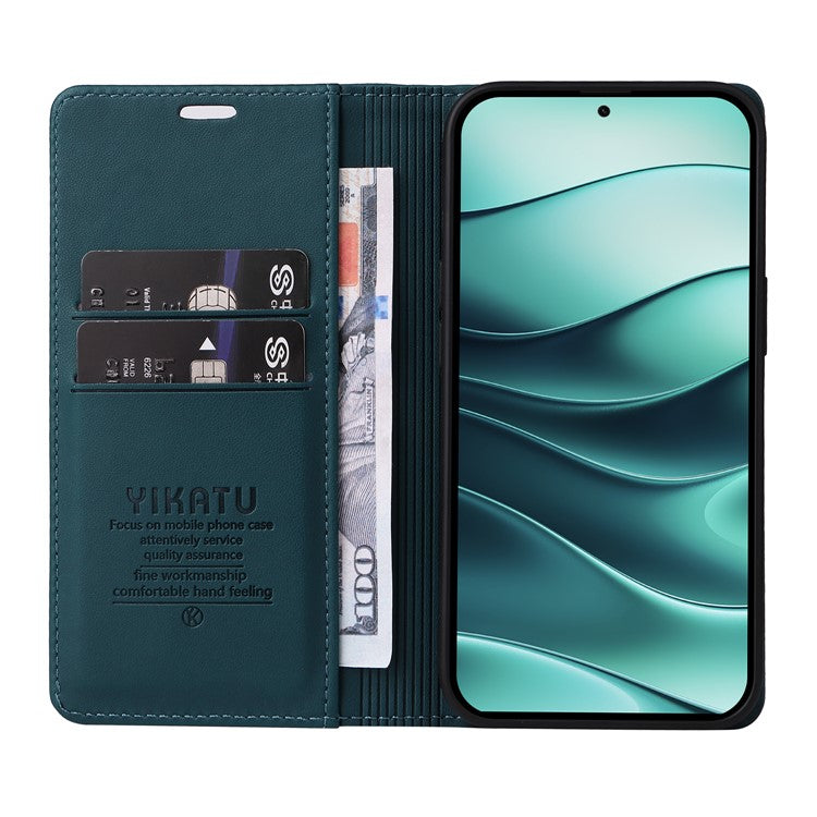 YIKATU YK-001 For Xiaomi Redmi Note 14 5G Case Stand Leather Phone Cover Strong Magnetic Closure - Green