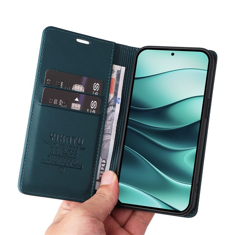 YIKATU YK-001 For Xiaomi Redmi Note 14 5G Case Stand Leather Phone Cover Strong Magnetic Closure - Green