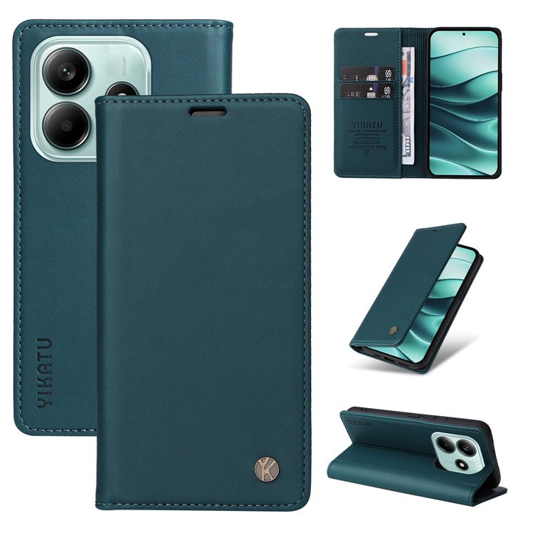 YIKATU YK-001 For Xiaomi Redmi Note 14 5G Case Stand Leather Phone Cover Strong Magnetic Closure - Green