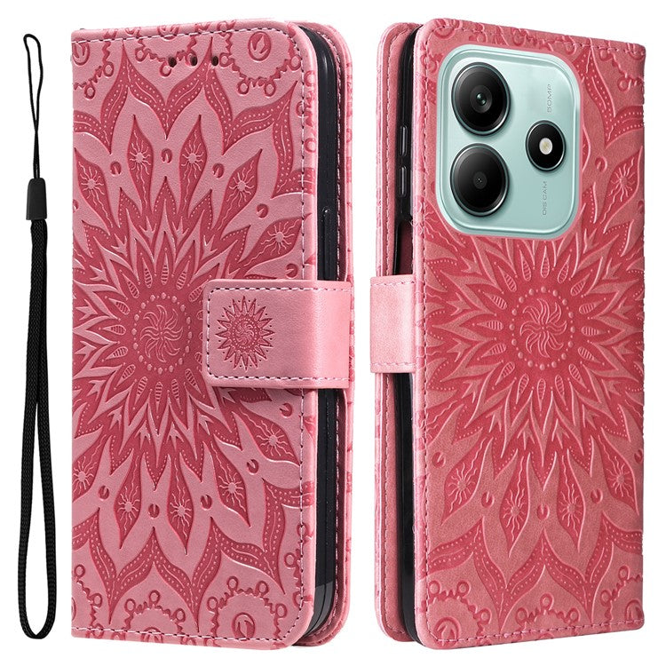 KT Imprinting Flower Series-1 For Xiaomi Redmi Note 14 5G Case Sunflower Leather Wallet Phone Cover - Pink