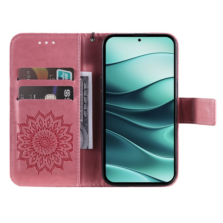 KT Imprinting Flower Series-1 For Xiaomi Redmi Note 14 5G Case Sunflower Leather Wallet Phone Cover - Pink