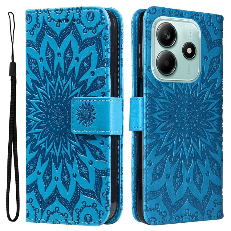 KT Imprinting Flower Series-1 For Xiaomi Redmi Note 14 5G Case Sunflower Leather Wallet Phone Cover - Blue