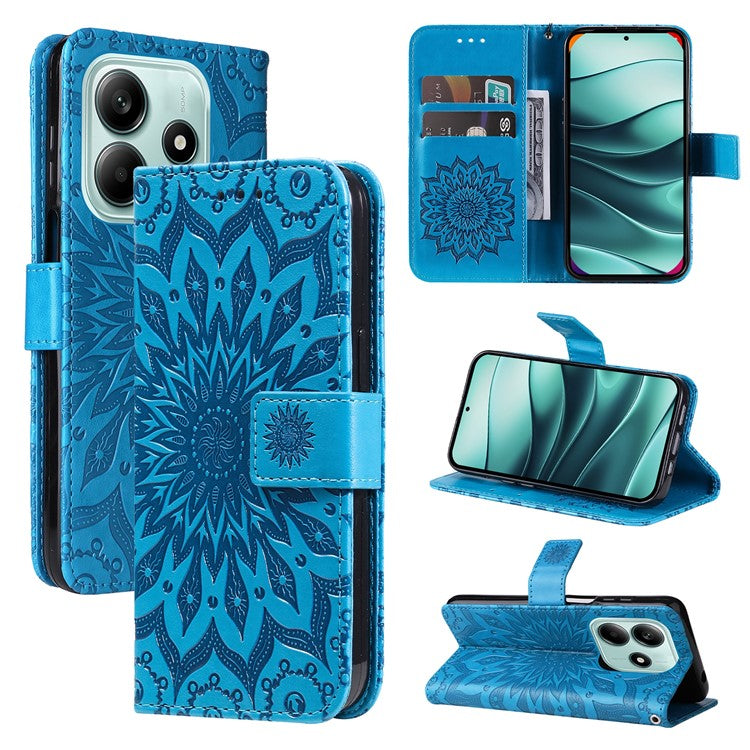 KT Imprinting Flower Series-1 For Xiaomi Redmi Note 14 5G Case Sunflower Leather Wallet Phone Cover - Blue