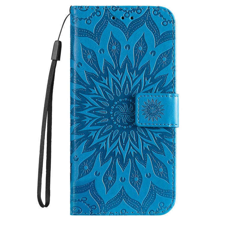 KT Imprinting Flower Series-1 For Xiaomi Redmi Note 14 5G Case Sunflower Leather Wallet Phone Cover - Blue