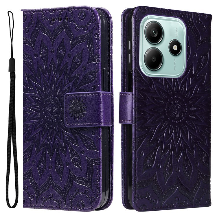 KT Imprinting Flower Series-1 For Xiaomi Redmi Note 14 5G Case Sunflower Leather Wallet Phone Cover - Purple