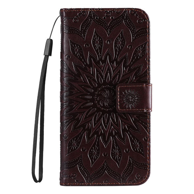 KT Imprinting Flower Series-1 For Xiaomi Redmi Note 14 5G Case Sunflower Leather Wallet Phone Cover - Brown