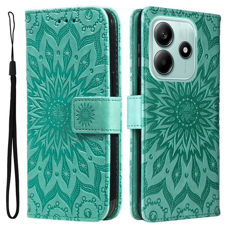 KT Imprinting Flower Series-1 For Xiaomi Redmi Note 14 5G Case Sunflower Leather Wallet Phone Cover - Green