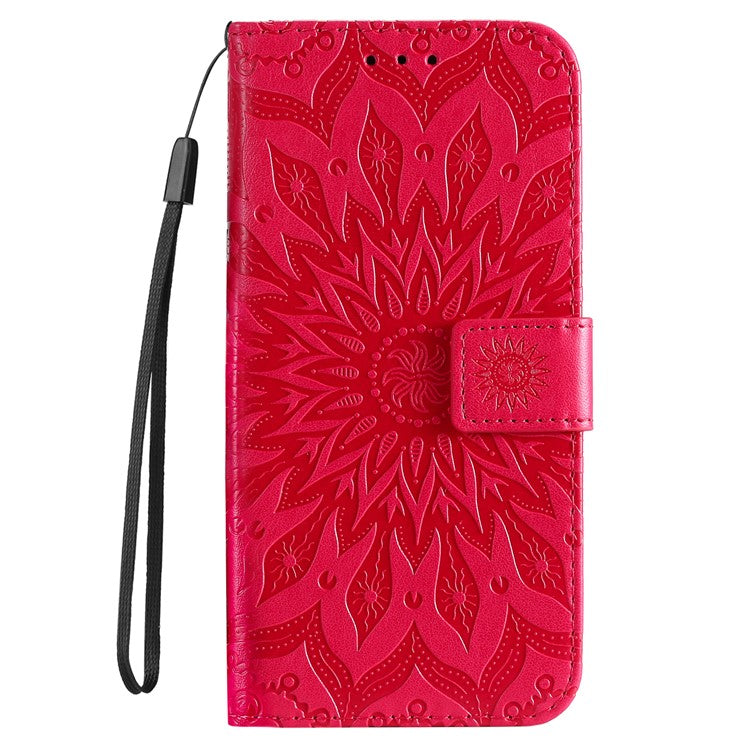 KT Imprinting Flower Series-1 For Xiaomi Redmi Note 14 5G Case Sunflower Leather Wallet Phone Cover - Red