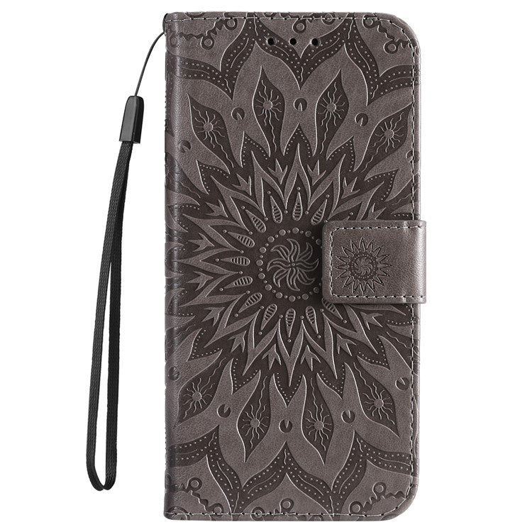 KT Imprinting Flower Series-1 For Xiaomi Redmi Note 14 5G Case Sunflower Leather Wallet Phone Cover - Grey