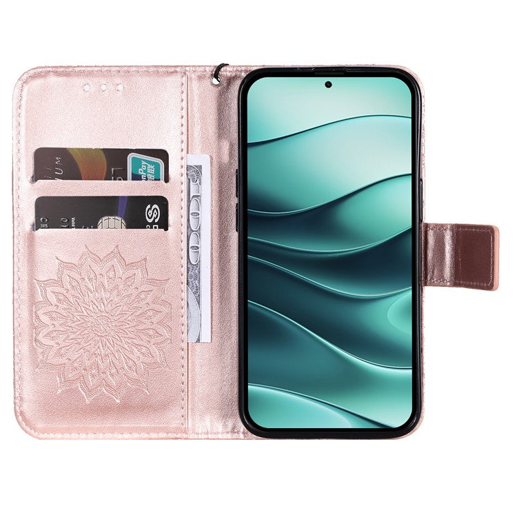 KT Imprinting Flower Series-1 For Xiaomi Redmi Note 14 5G Case Sunflower Leather Wallet Phone Cover - Rose Gold