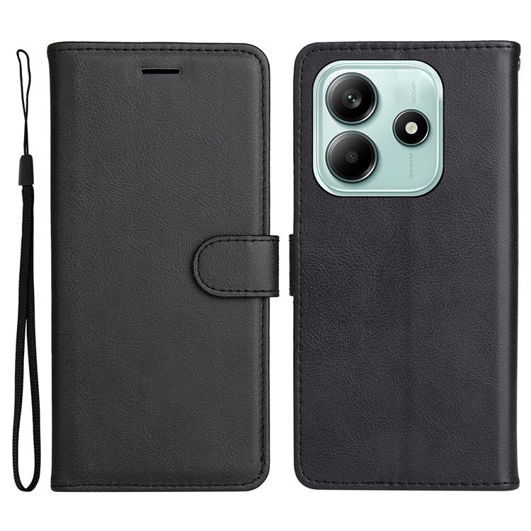 KT Leather Series-2 for Xiaomi Redmi Note 14 5G Case Solid Color Leather Phone Cover Wallet Stand - Black