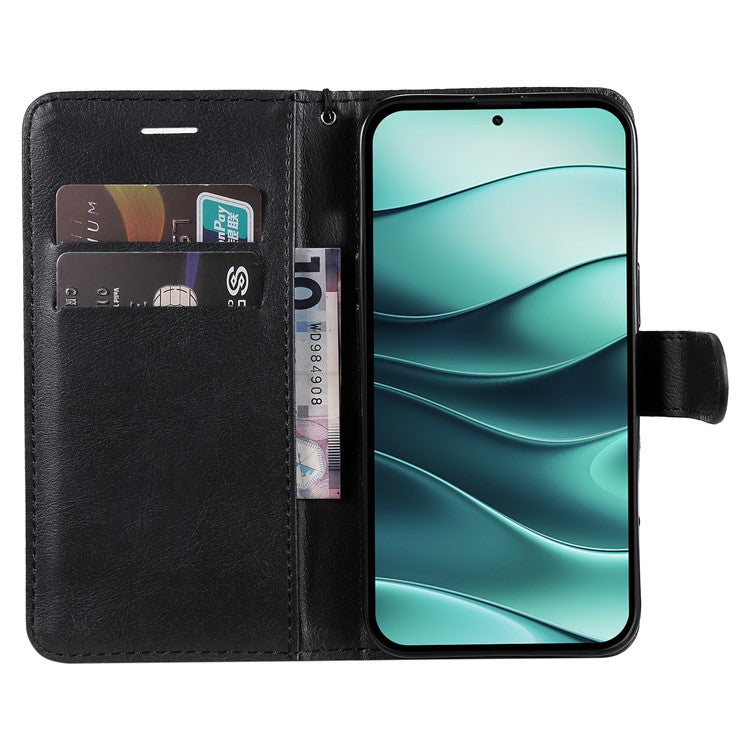 KT Leather Series-2 for Xiaomi Redmi Note 14 5G Case Solid Color Leather Phone Cover Wallet Stand - Black