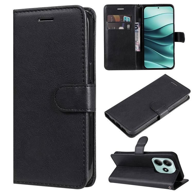 KT Leather Series-2 for Xiaomi Redmi Note 14 5G Case Solid Color Leather Phone Cover Wallet Stand - Black