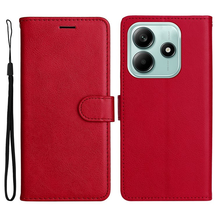 KT Leather Series-2 for Xiaomi Redmi Note 14 5G Case Solid Color Leather Phone Cover Wallet Stand - Red