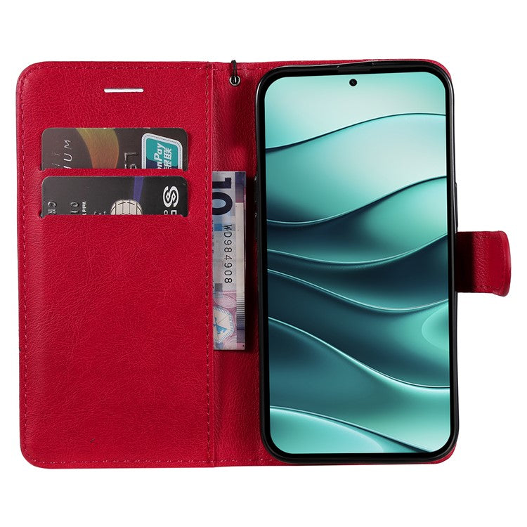 KT Leather Series-2 for Xiaomi Redmi Note 14 5G Case Solid Color Leather Phone Cover Wallet Stand - Red