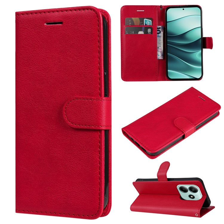 KT Leather Series-2 for Xiaomi Redmi Note 14 5G Case Solid Color Leather Phone Cover Wallet Stand - Red