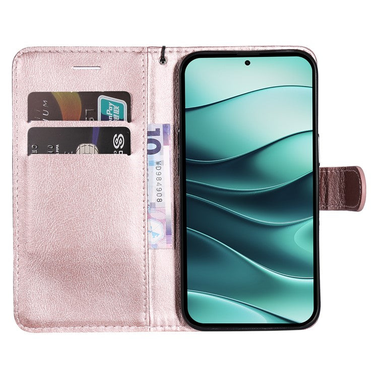 KT Leather Series-2 for Xiaomi Redmi Note 14 5G Case Solid Color Leather Phone Cover Wallet Stand - Rose Gold