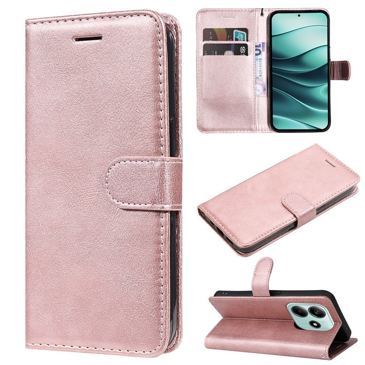 KT Leather Series-2 for Xiaomi Redmi Note 14 5G Case Solid Color Leather Phone Cover Wallet Stand - Rose Gold