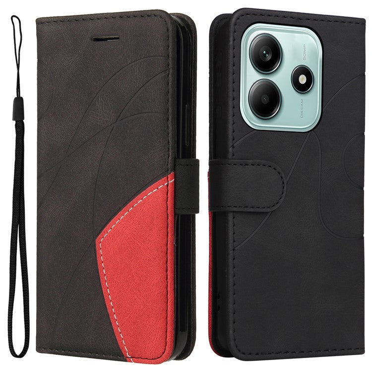 KT Leather Series-1 For Xiaomi Redmi Note 14 5G Leather Case Color Splicing Phone Cover Wallet Stand - Black