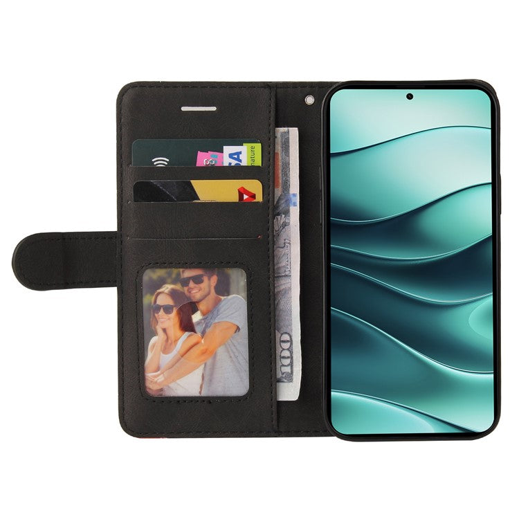 KT Leather Series-1 For Xiaomi Redmi Note 14 5G Leather Case Color Splicing Phone Cover Wallet Stand - Black