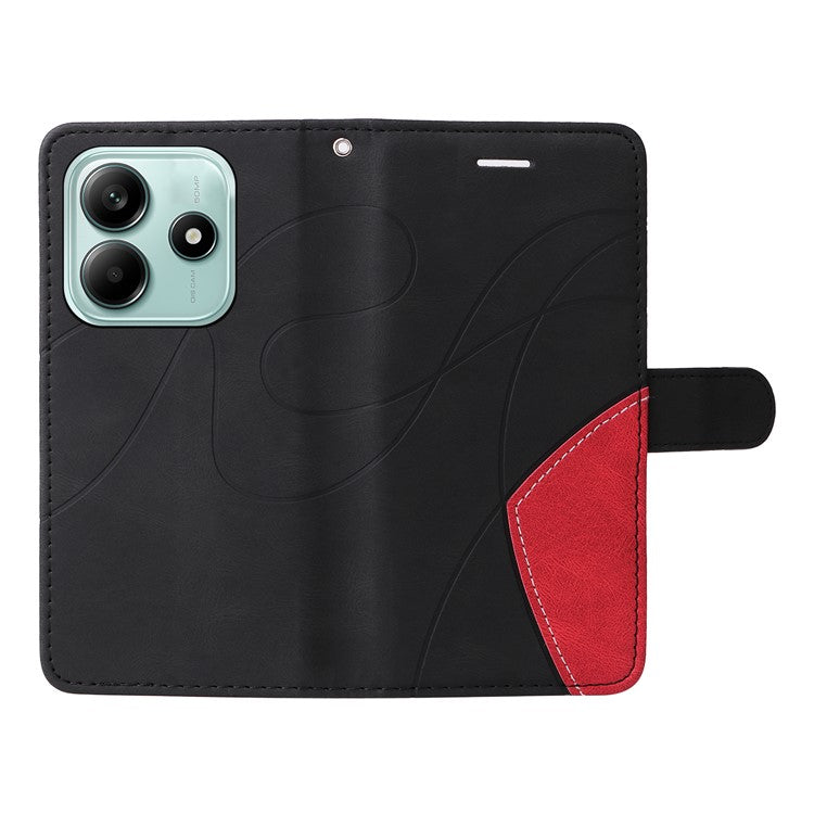 KT Leather Series-1 For Xiaomi Redmi Note 14 5G Leather Case Color Splicing Phone Cover Wallet Stand - Black