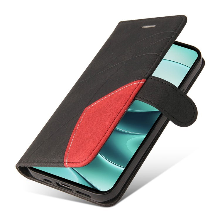 KT Leather Series-1 For Xiaomi Redmi Note 14 5G Leather Case Color Splicing Phone Cover Wallet Stand - Black