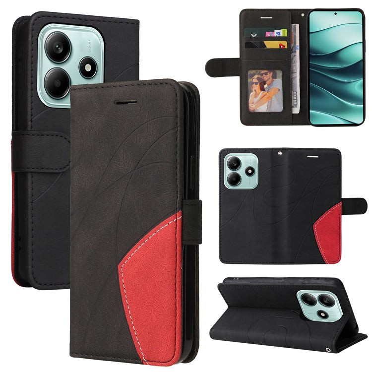 KT Leather Series-1 For Xiaomi Redmi Note 14 5G Leather Case Color Splicing Phone Cover Wallet Stand - Black