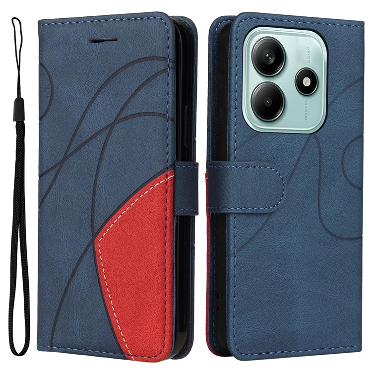 KT Leather Series-1 For Xiaomi Redmi Note 14 5G Leather Case Color Splicing Phone Cover Wallet Stand - Blue