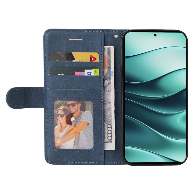 KT Leather Series-1 For Xiaomi Redmi Note 14 5G Leather Case Color Splicing Phone Cover Wallet Stand - Blue