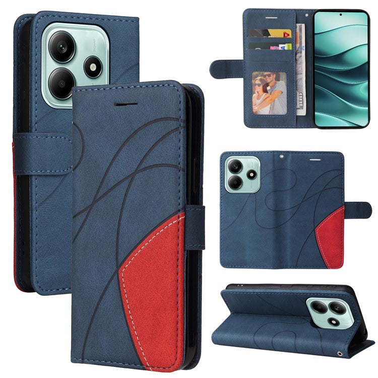 KT Leather Series-1 For Xiaomi Redmi Note 14 5G Leather Case Color Splicing Phone Cover Wallet Stand - Blue