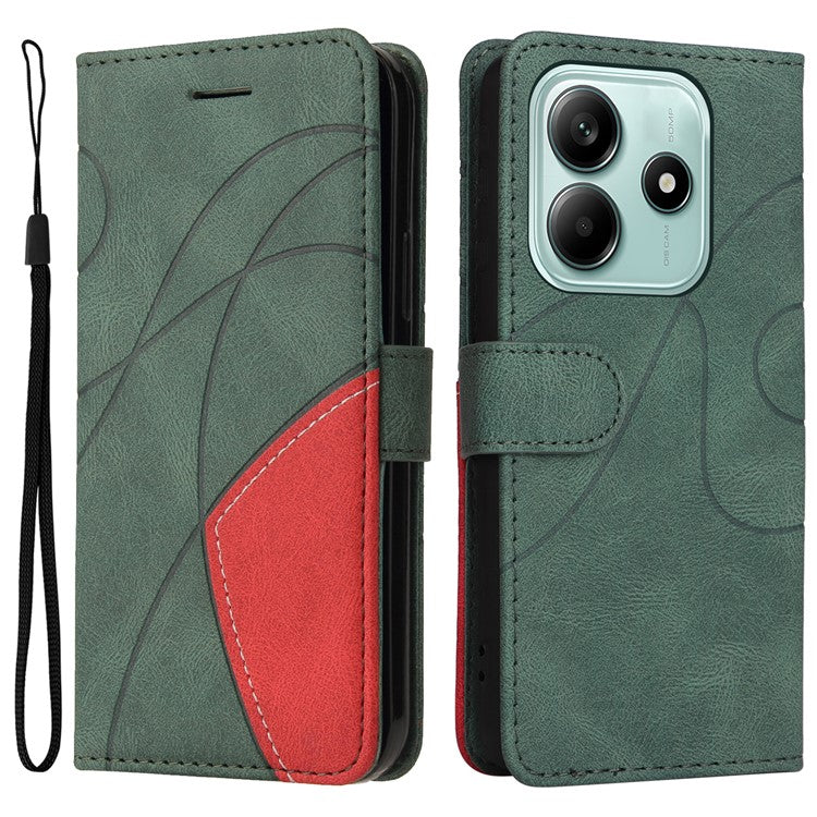 KT Leather Series-1 For Xiaomi Redmi Note 14 5G Leather Case Color Splicing Phone Cover Wallet Stand - Green