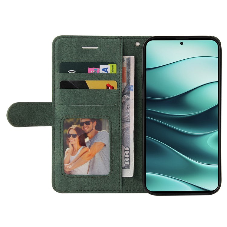 KT Leather Series-1 For Xiaomi Redmi Note 14 5G Leather Case Color Splicing Phone Cover Wallet Stand - Green