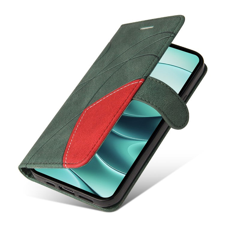 KT Leather Series-1 For Xiaomi Redmi Note 14 5G Leather Case Color Splicing Phone Cover Wallet Stand - Green