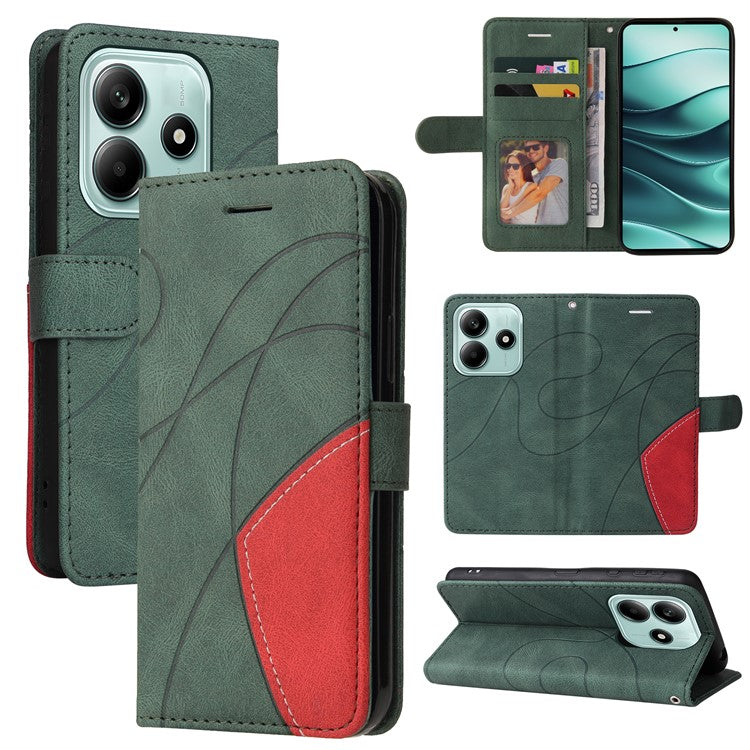 KT Leather Series-1 For Xiaomi Redmi Note 14 5G Leather Case Color Splicing Phone Cover Wallet Stand - Green