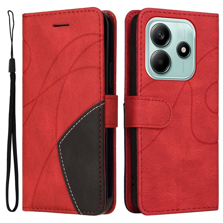 KT Leather Series-1 For Xiaomi Redmi Note 14 5G Leather Case Color Splicing Phone Cover Wallet Stand - Red