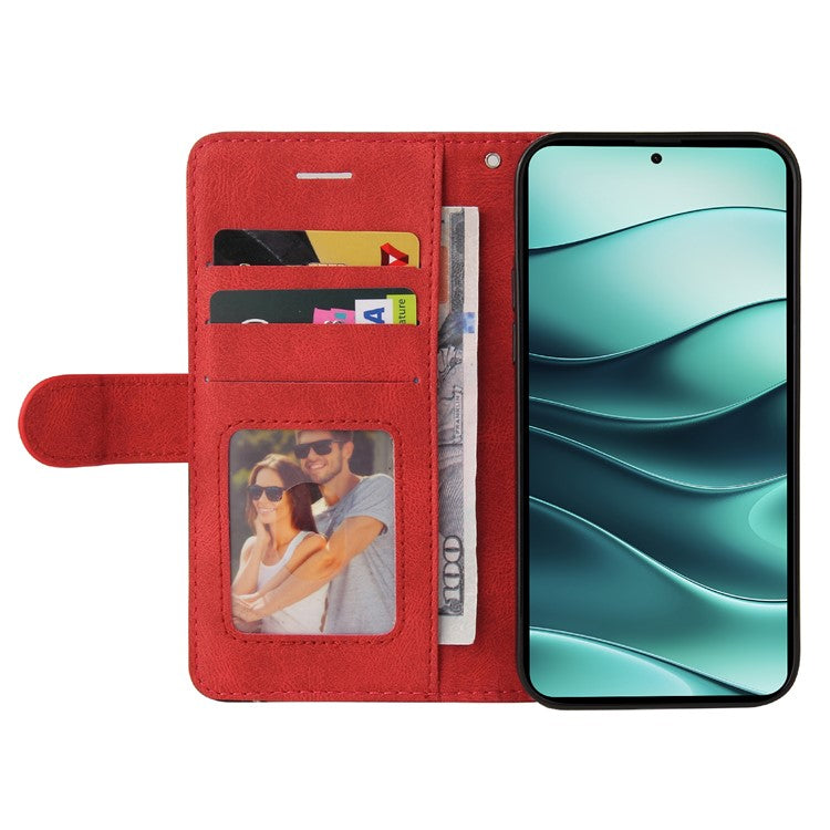 KT Leather Series-1 For Xiaomi Redmi Note 14 5G Leather Case Color Splicing Phone Cover Wallet Stand - Red