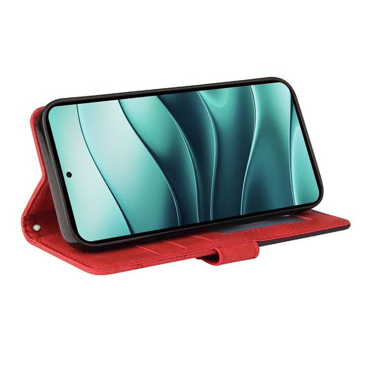 KT Leather Series-1 For Xiaomi Redmi Note 14 5G Leather Case Color Splicing Phone Cover Wallet Stand - Red