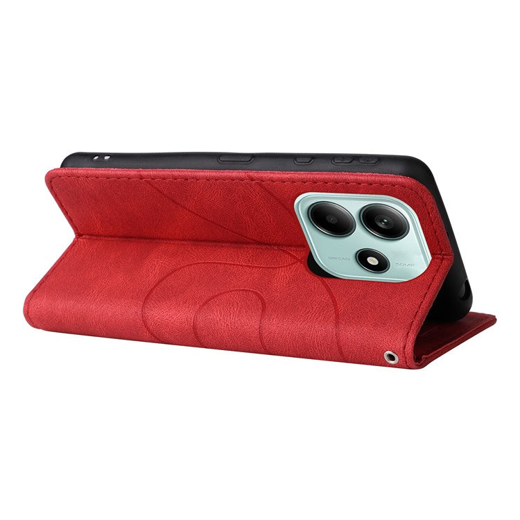 KT Leather Series-1 For Xiaomi Redmi Note 14 5G Leather Case Color Splicing Phone Cover Wallet Stand - Red