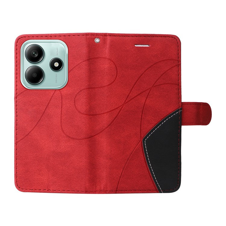 KT Leather Series-1 For Xiaomi Redmi Note 14 5G Leather Case Color Splicing Phone Cover Wallet Stand - Red