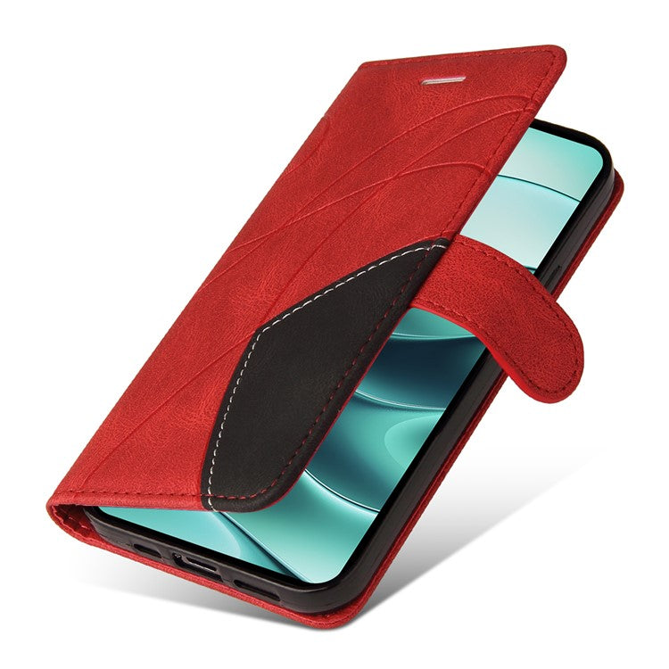 KT Leather Series-1 For Xiaomi Redmi Note 14 5G Leather Case Color Splicing Phone Cover Wallet Stand - Red