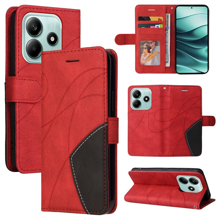 KT Leather Series-1 For Xiaomi Redmi Note 14 5G Leather Case Color Splicing Phone Cover Wallet Stand - Red