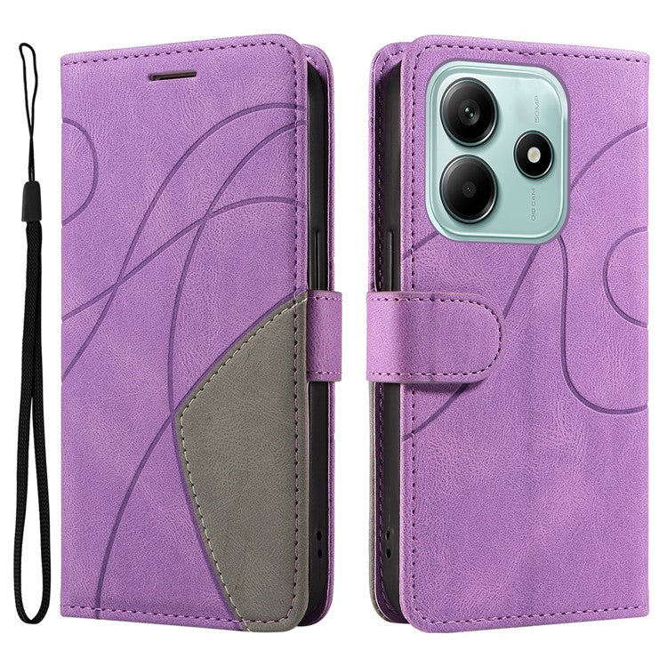 KT Leather Series-1 For Xiaomi Redmi Note 14 5G Leather Case Color Splicing Phone Cover Wallet Stand - Light Purple