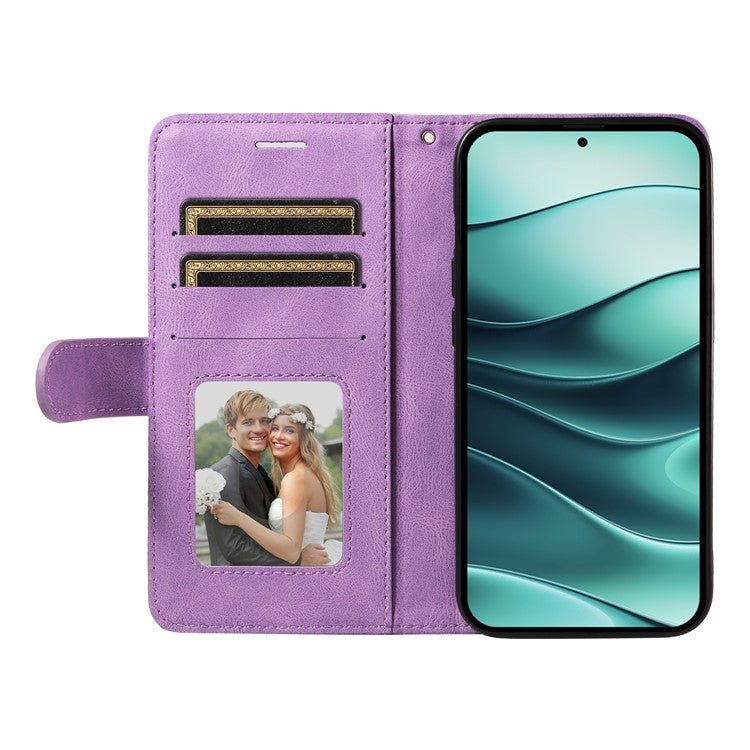 KT Leather Series-1 For Xiaomi Redmi Note 14 5G Leather Case Color Splicing Phone Cover Wallet Stand - Light Purple